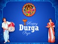 Goddess Durga Face in Happy Durga Puja Subh Navratri Indian religious festival background Royalty Free Stock Photo