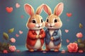 Illustration of couple of rabbits in love