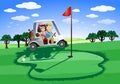 illustration of a couple riding golf cart on a vacation Royalty Free Stock Photo