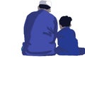 Illustration of couple sitting close together. Father and child. Muslim life