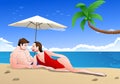 illustration of a couple sunbathing relax on beach vacation Royalty Free Stock Photo