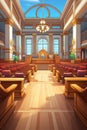 An illustration of a courtroom with wooden benches. Generative AI image. Royalty Free Stock Photo