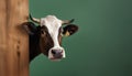 Illustration of a cow looking out from behind a wooden fence on a green background 2 Royalty Free Stock Photo