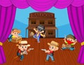 Cowboy kids on stage with acting