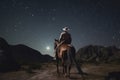 illustration, cowboy riding his horse at night, ai generative Royalty Free Stock Photo