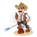 Illustration of a cowboy with water blaster pressure power washing sprayer