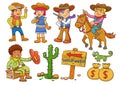 Illustration of cowboy Wild West child cartoon. Royalty Free Stock Photo