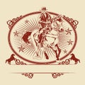 Illustration of cowboys riding horse