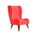 Flat vector of cozy bright pink armchair with wooden legs. Comfortable cushioned furniture. Soft chair for living room Royalty Free Stock Photo