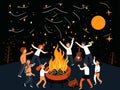 Illustration of Cozy Campfire - People Gathering Around the Fire