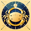 Illustration of a crab in a circle with a compass on a yellow background AI Generated