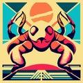 illustration of a crab in a retro style on a yellow background Generative AI