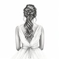 illustration of crayon drawing of a bride back view simple and elega, Generative ai Royalty Free Stock Photo
