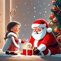 Illustration of Santa Claus and a girl exchanging gifts Royalty Free Stock Photo