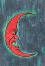 Illustration. Crescent moon evil