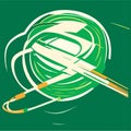 Illustration of a cricket bat with ball and sticks on a green background AI generated