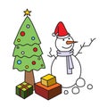 Illustration of Cristmas tree and Snowman