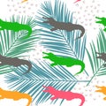 Silhouette crocodile and palm leaves