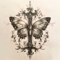 Illustration of a cross with a butterfly on a grunge background Royalty Free Stock Photo