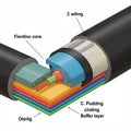 An illustration of a cross-section of an optical fiber cable. It features multiple layers: a Royalty Free Stock Photo
