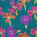 Illustration. Cross-stitch. Carnation, clove flowers. Texture of flowers. Seamless pattern for continuous replicate. Floral