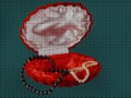 Illustration. Cross-stitch. Jewelry storage box trimmed with red velvet and satin fabric. Casket for storing jewelry Royalty Free Stock Photo