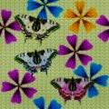 Illustration. Cross-stitch. Lavatera, mallow, malva. Seamless pa