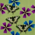 Illustration. Cross-stitch. Lavatera, mallow, malva. Seamless pa