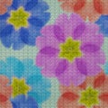 Illustration. Cross-stitch. Primula, primrose flowers. Texture o