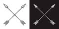 Illustration of crossed ancient arrows. Design element for poster, card, banner, emblem, sign.