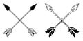 Illustration of crossed ancient arrows. Design element for poster, card, banner, emblem, sign.