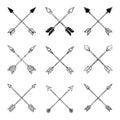 Illustration of crossed ancient arrows. Design element for poster, card, banner, emblem, sign.