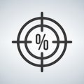 Illustration of a crosshair icon with a discount precentage sign