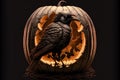 The crow in the pumpkin on halloween, digital illustration artwork