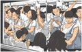 Illustration of crowded metro, subway cart in rush hour Royalty Free Stock Photo