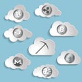 illustration of crypto currency cloud mining pickaxe and coins i