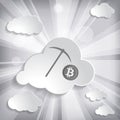 illustration of crypto currency cloud mining pickaxe icon on a g