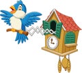 Cuckoo clock with blue bird chirping Royalty Free Stock Photo