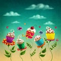 Cup cakes flowers Royalty Free Stock Photo