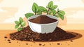 illustration of a cup of coffee beans and a plant in the ground Royalty Free Stock Photo