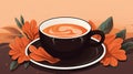 an illustration of a cup of coffee with orange flowers Royalty Free Stock Photo