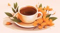 illustration of a cup of coffee with orange flowers Royalty Free Stock Photo