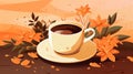 illustration of a cup of coffee with orange flowers Royalty Free Stock Photo