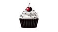 Cupcake chocolate cake cherry on top vector icon on white background