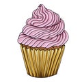 Illustration of a cupcake decorate with pink cream and isolated on a white background