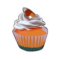 Illustration of a cupcake. Orange fruit cupcake isolated on white background. Autumn mood