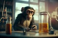 Illustration of a Curious Monkey Conducting a Laboratory Experiment. Monkey doing experiments in lab Royalty Free Stock Photo