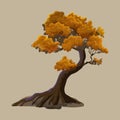 Illustration with curved fantasy tree isolated on white background. Orangefoliage and nightly fabulous colors