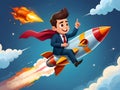 Cute adorable boy riding on a rocket Royalty Free Stock Photo