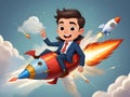Cute adorable boy riding on a rocket Royalty Free Stock Photo